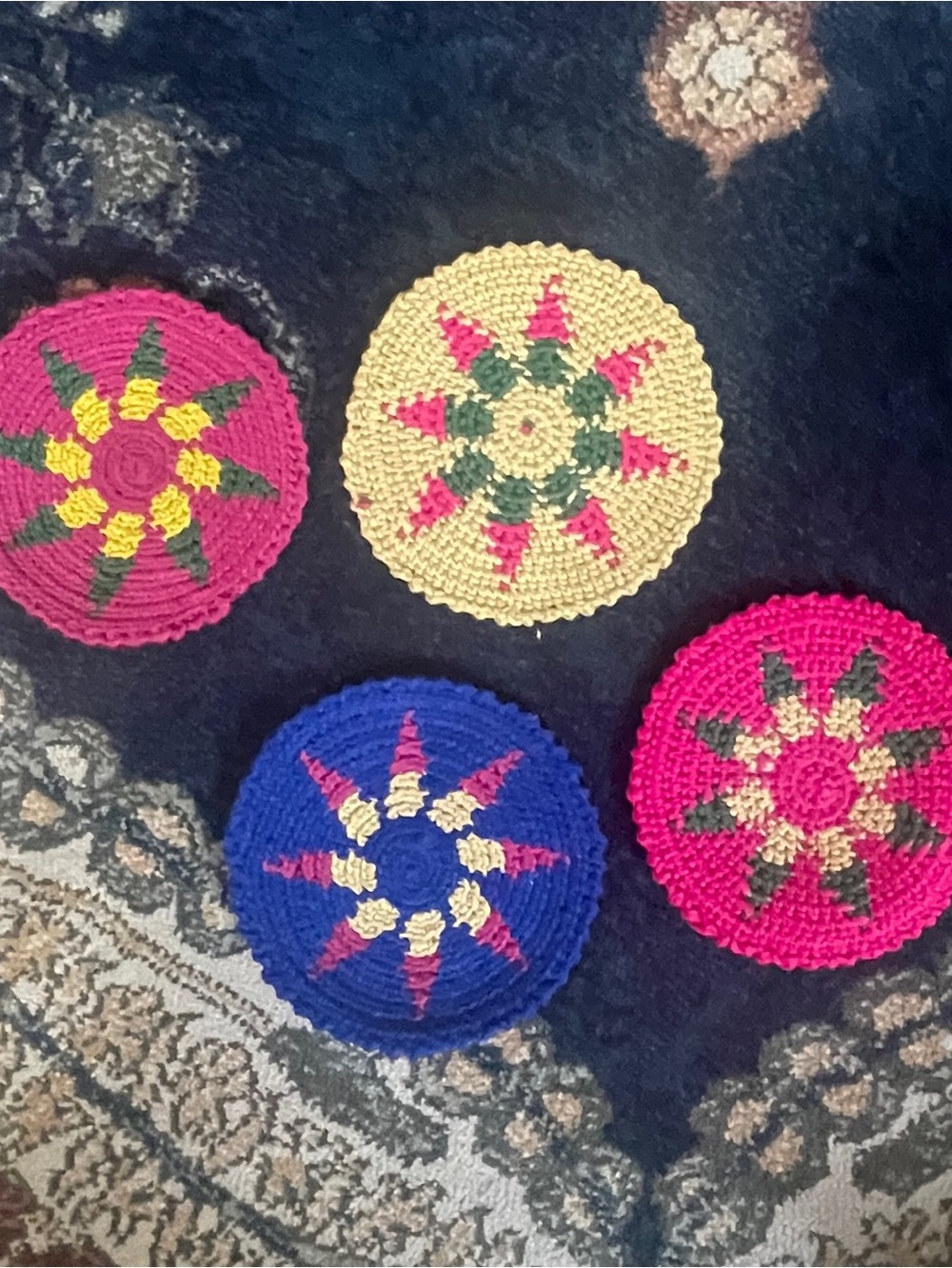 Set of 4 Egyptian Cotton Handmade Crochet Round Coasters